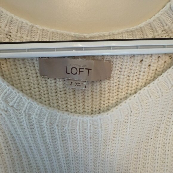Ann Taylor Loft White Knit Sweater S 100% Cotton High-Low Hem Crew Neck - Picture 4 of 9